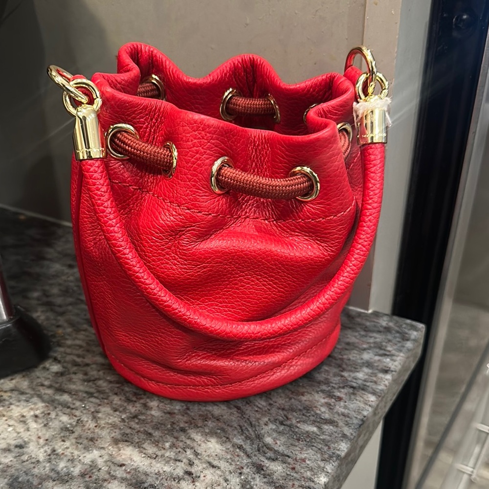 Red Leather Drawstring Bag - Picture 2 of 2